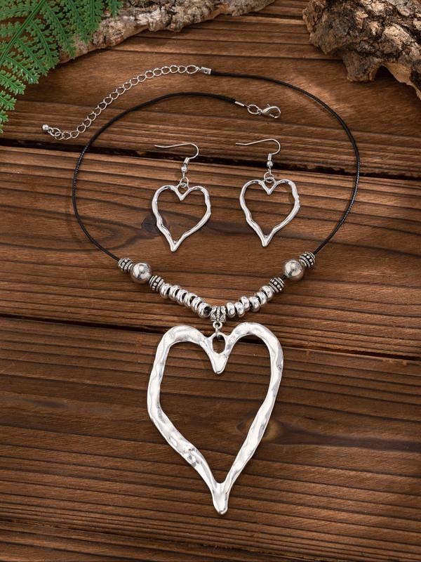 Elegant Hollow Out Heart Design Adjustable Pendant Necklace & Dangle Earrings, Trendy All-match & Exquisite Jewelry Set for Birthday Gift