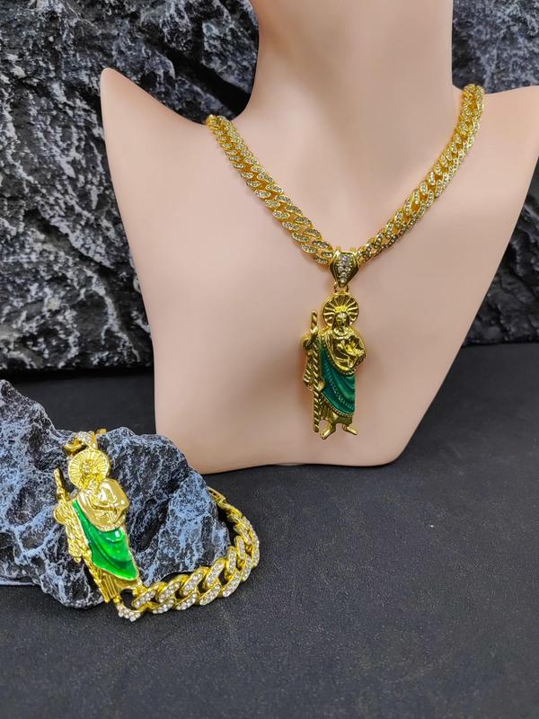 Men's Street Trend Rhinestone Decor Chain Bracelet & Necklace, Hip Hop Style Jewelry Set for Party, Daily Decor, Trendy All-match & Exquisite Jewelry for Birthday Gift
