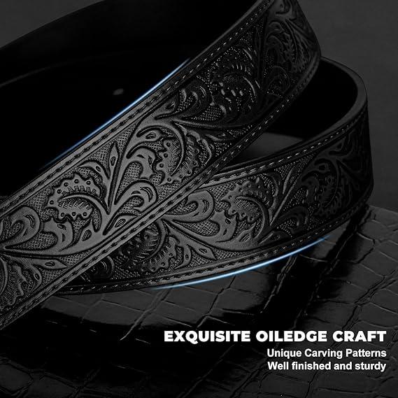 Western Leather Belt Strap for Men Women Cowboy Cowgirl Engraved Embossed Leather Belt Strap for Jeans Pants