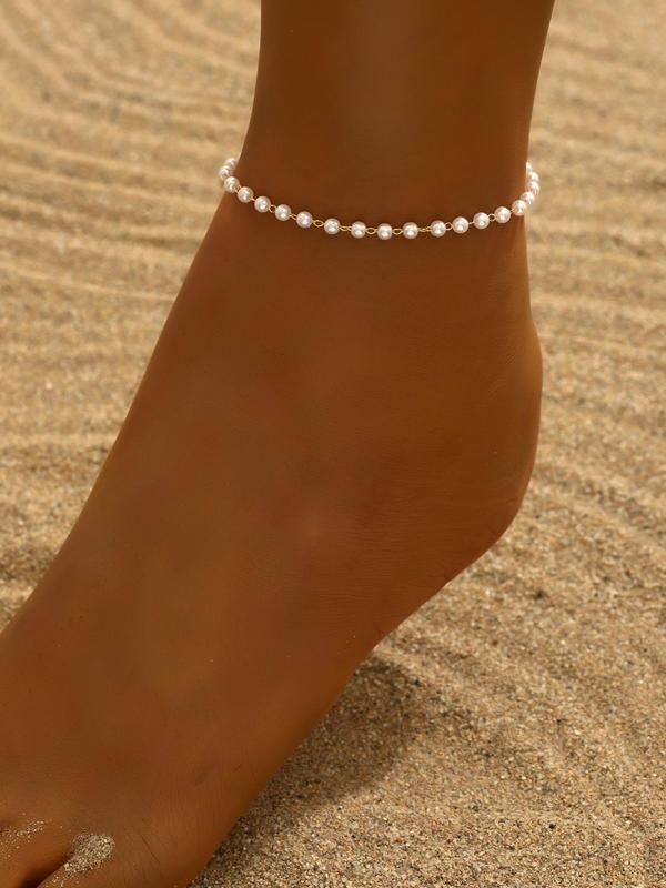 Faux Pearl Decorated Anklet,  Elegant Adjustable Anklet for Women & Girls, Fashion Accessories for Daily Wear, Trendy All-match Jewelry for Birthday Gift