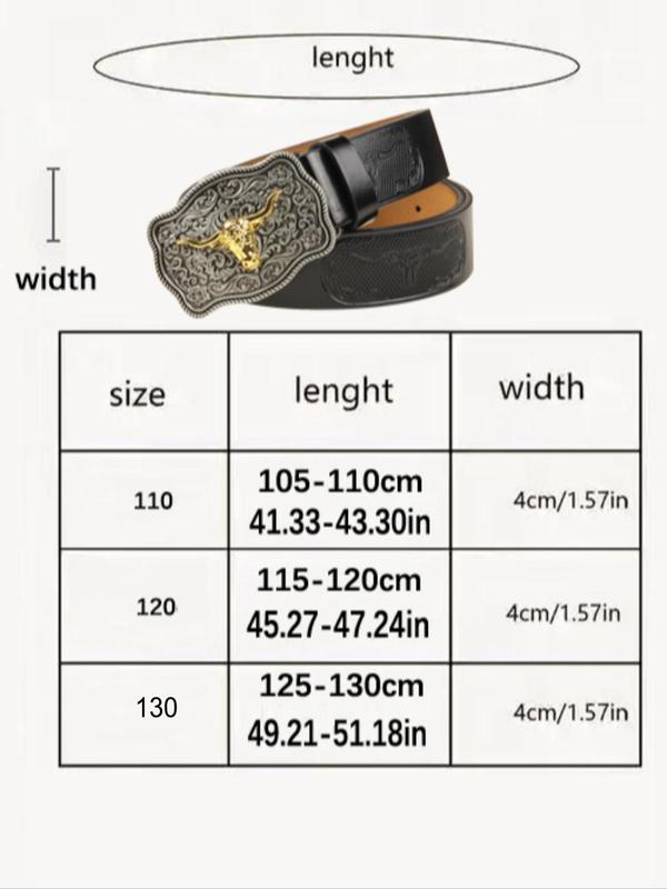Western Style Bull Head Decorated Belt, Vintage Animal Embossed Belt for Men & Women, Fashion Belt for Party, Daily Clothing Decor, Trendy All-match & Exquisite Belt for Birthday Gift