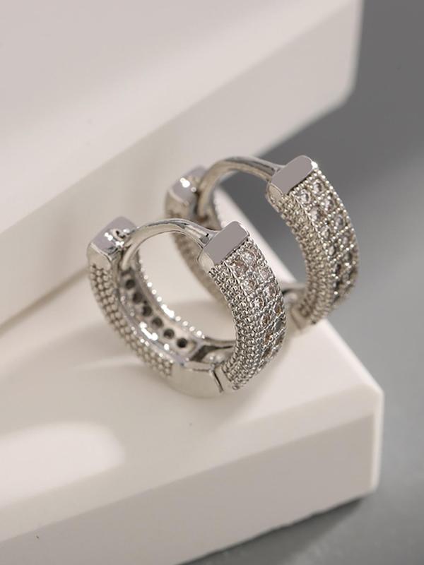 Men's Stylish Rhinestone Decorated Hoop Earrings, Fashion Jewelry for Party, Daily Clothing Decor, Trendy All-match & Exquisite Jewelry for Birthday Gift