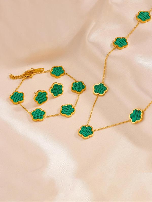 Flower Design Jewelry Set, Elegant Necklace & Bracelet & Stud Earrings, 2024 New Style Fashion Jewelry Accessories for Women As Gift Dainty Gift for Your Love