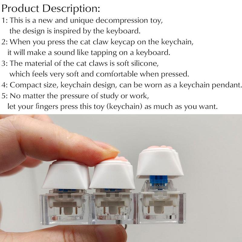 Cute Cat Paw Design Keychain, 1 Count Creative Keyboard Keycap Design Key Ring, Decorative Phone Pendant, Mobile Phone Accessories