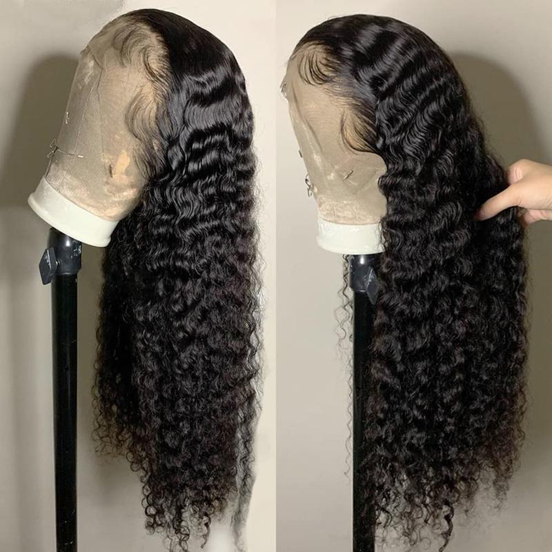 180% Density Deep Wave 13x4 Transparent Lace Frontal Wig Human Hair 30 Inches Brazilian Wigs for Women Pre Plucked 13x4 Hd Lace Front Wigs Curly Wig