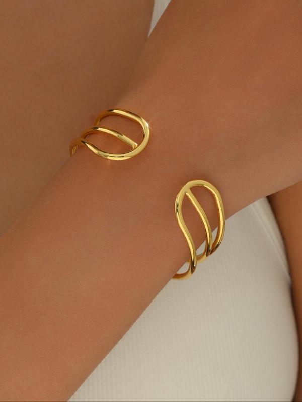 Trendy Criss Cross Design Hollow Out Cuff Bangle for Women,  Minimalist Elegant Casual Matching Bracelet, Fashion Accessories for Daily Life