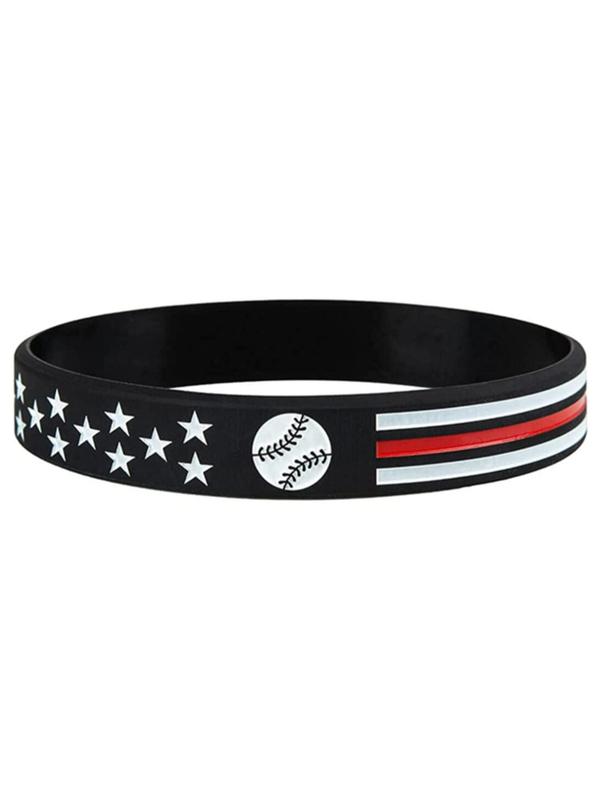 2pcs Baseball and Line Design Rubber Bangle, Sporty Silicone Wristband for Men & Women, 2024 New Dainty Aesthetic Jewelry Gift