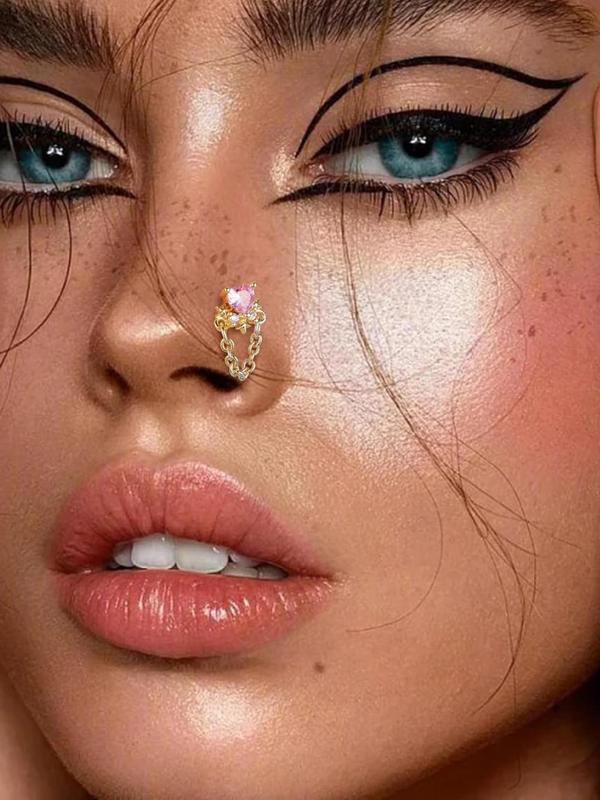 Cute Rhinestone Decor Nose Ring, Fashionable Nose Ring for Women & Men, Trendy All-match & Exquisite Jewelry for Birthday Gift