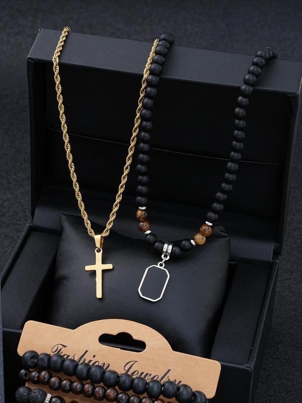Men's Fashion Stainless Steel Jewelry Set, Including Pendant Necklace & Bracelet & Ring & Earrings, Vintage Jewelry Set for Party, Daily Decor, Fine Jewelry for Birthday Gift, without Box