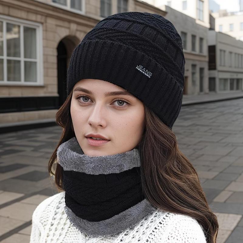 Women's Winter Warm Thickened Neck Gaiter & Hat Set, 2 Counts set Windproof Neck Warmer & Hat Set, Outdoor Sports Accessories for Skiing Climbing Fishing, Christmas Gift