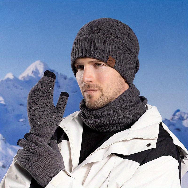 Men's Winter Knit Hat Set with Ear Flaps - Plush, Warm & Windproof, Includes Neck Warmer and Scarf, Mixed Colors