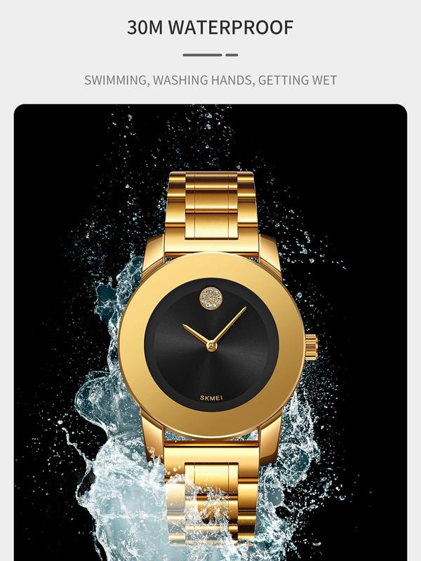 Women's Elegant Round Dial Quartz Watch, Fashion Waterproof Watch for Party, Daily Clothing Decor, Trendy All-match & Exquisite Watch for Birthday Gift