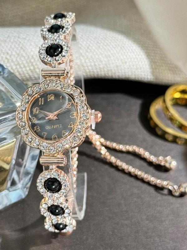 Women's Elegant Rhinestone Decorated Quartz Watch, Fashionable Round Dial Watch for Women & Girls, Trendy All-match Watch for Birthday Gift without Box