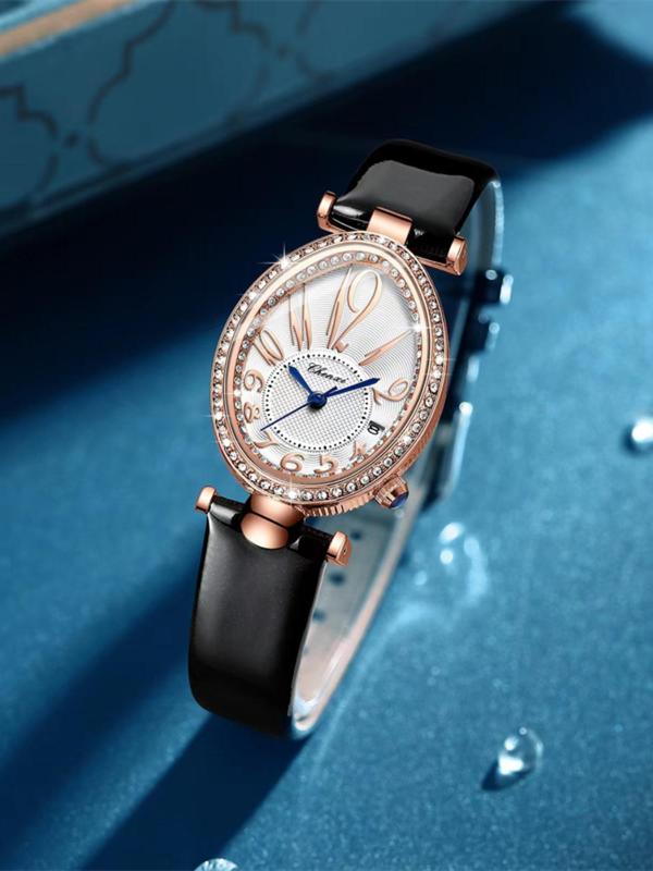 Women's Elegant Oval Shaped Quartz Watch, Exquisite Trendy Wristwatch, Fashionable Watch for Women As Gift with Box