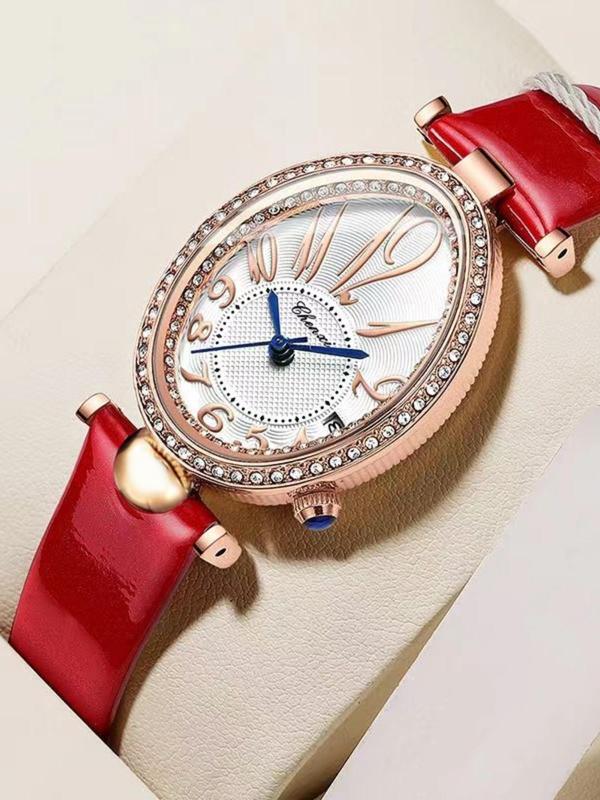 Women's Elegant Oval Shaped Quartz Watch, Exquisite Trendy Wristwatch, Fashionable Watch for Women As Gift with Box