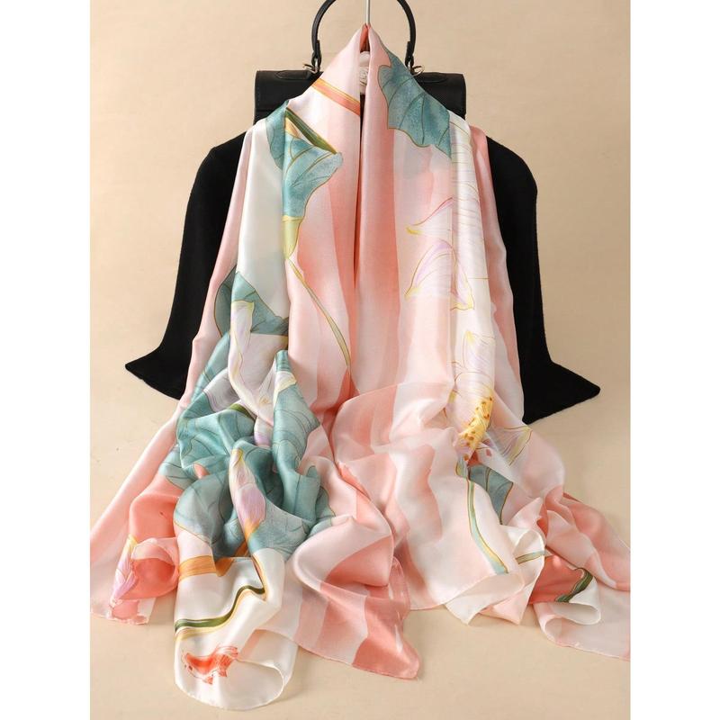Fashion New Style Boho Ladies' Elegant Korean Style Bright Satin Floral Print Long Scarf, Smooth Lightweight Sunscreen Shawl, Suitable for Daily Life Winter Fall Christmas Gifts, Wedding Gifts, Birthday Gifts