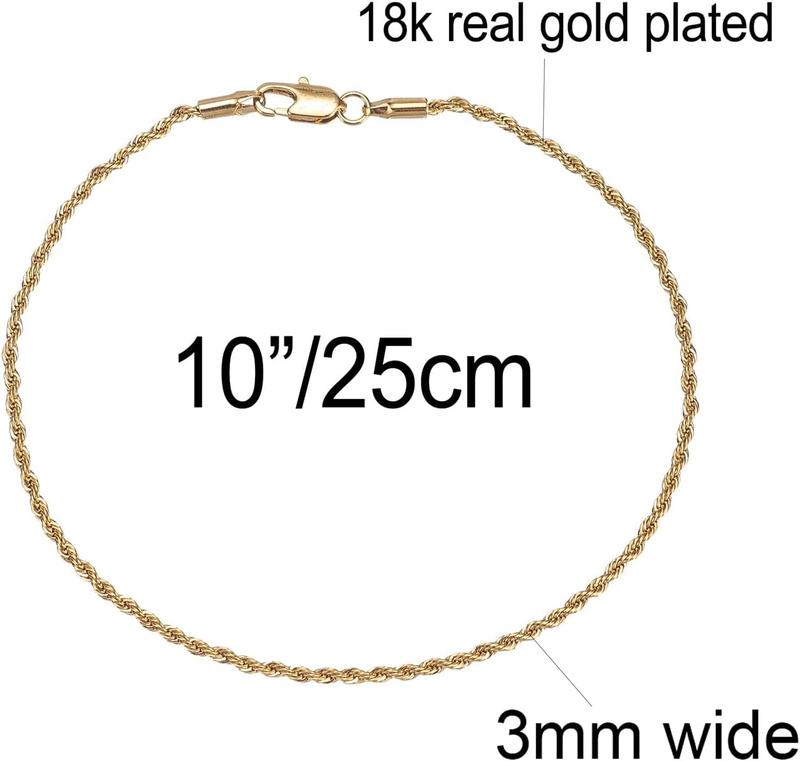 Gold White  Rope Chain Anklet, 3mm Stainless Steel Ankle Bracelets for Women and Men, 9 10 11 inches