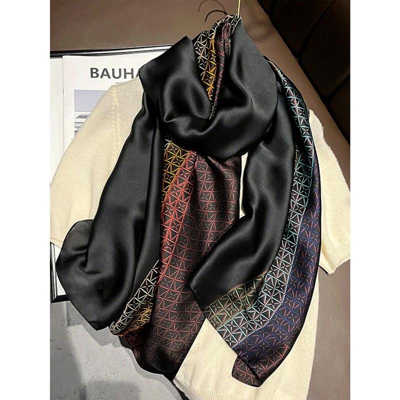 Fashion New Style Boho Ladies' Elegant Korean Style Bright Satin Floral Print Long Scarf, Smooth Lightweight Sunscreen Shawl, Suitable for Daily Life Winter Fall Christmas Gifts, Wedding Gifts, Birthday Gifts