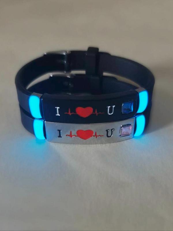 Glow in The Dark Silicone Bracelet, Cute Letter Pattern Luminous Bracelet for Women & Men, Fashion Accessories for Party, Daily Decor