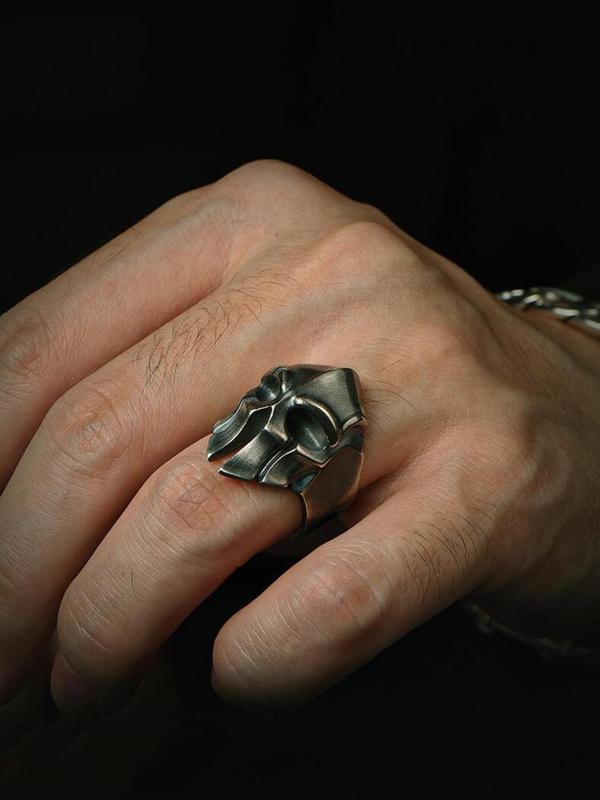 Men's Punk Skull Mask Design Alloy Ring, Vintage Hip Hop Style Helmet Fashion Jewelry, Party Accessories, Holiday Gifts for Men