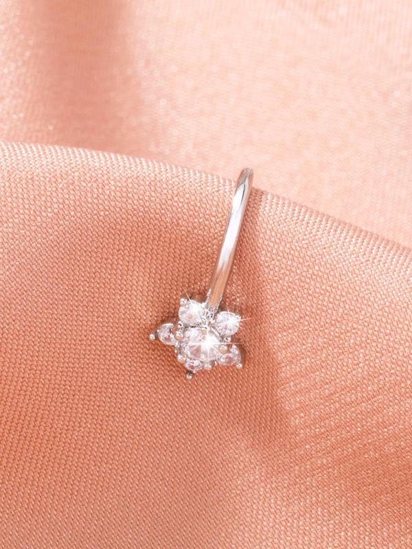 Rhinestone & Star Decor Nose Ring, Flower Shaped Nose Piercing Jewelry for Women & Girls, Fashion Accessories for Daily Wear