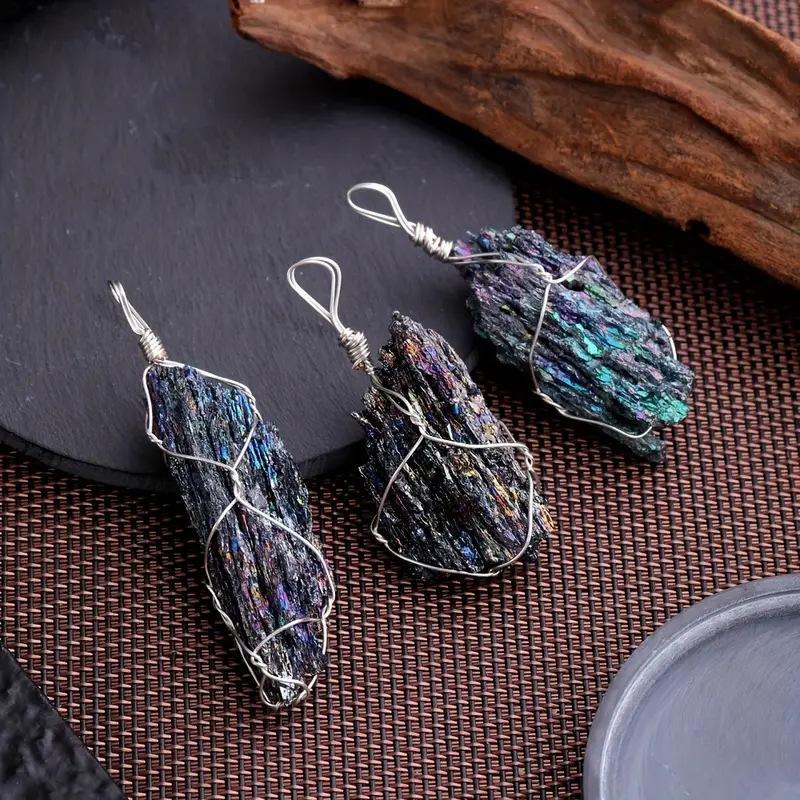 Natural Colorful Ore Beaded Pendant, Handmade Winding Natural Healing Rough Stone Jewelry DIY Jewelry Accessories, DIY Jewelry Making Supplies