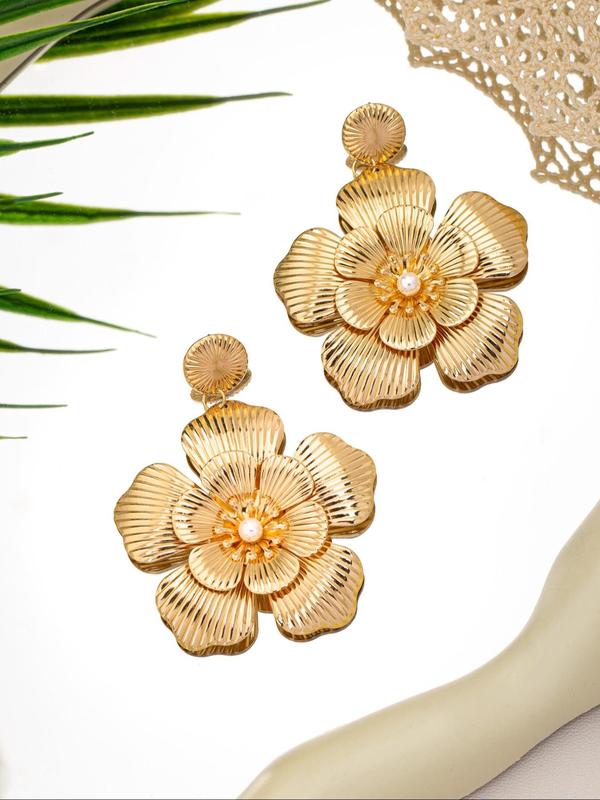 Flower Design Faux Pearl Decorated Jewelry Set, Fashion Necklace & Earrings & Ring & Bracelet for Party, Daily Decor, Trendy All-match & Exquisite Jewelry for Birthday Gift
