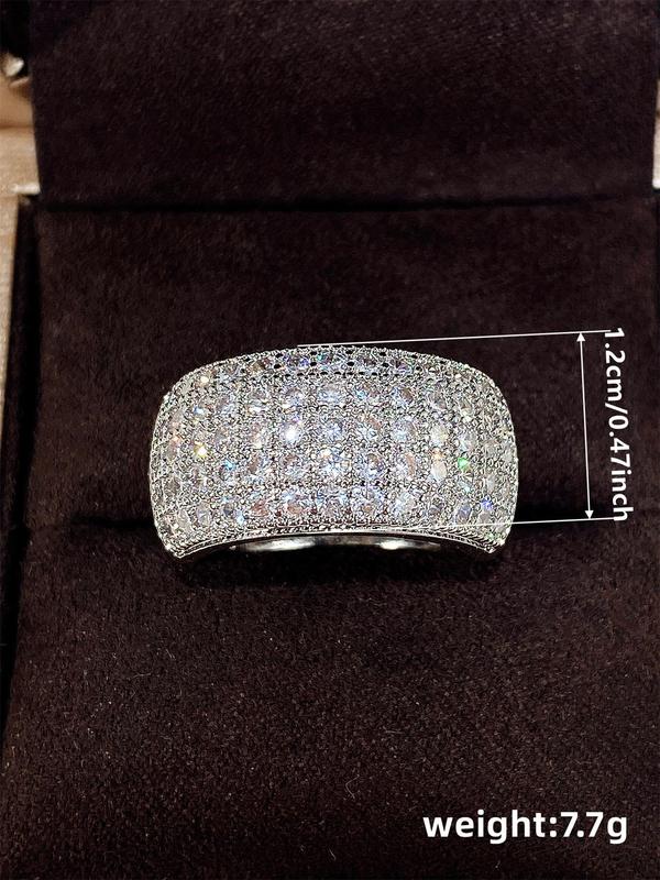 Women's Elegant Rhinestone Decorated Wide Ring,  Exquisite Trendy Ring for Wedding Engagement, Fashionable Jewelry for Women for Daily & Party Decoration