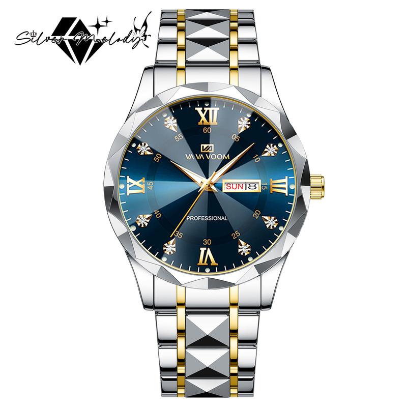 SilverMelody Waterproof Top Brand Luxury Man Wristwatch with Luminous, Men’s Watches with Date, Stainless Steel Band, 40mm Face Dial, Quartz Men's Fashion Luxury Stainless Steel Watches Wrist Watch