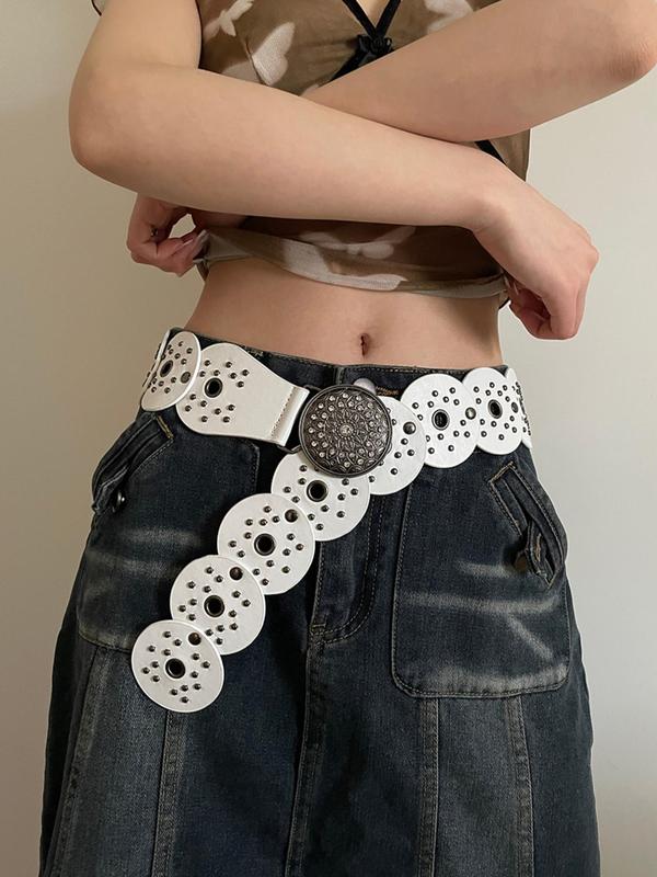 Women's Punk Style Rhinestone Decor PU Leather Belt, Trendy Exquisite Funky Belt, Fashionable Y2k Accessories for Party & Daily Clothing Decor