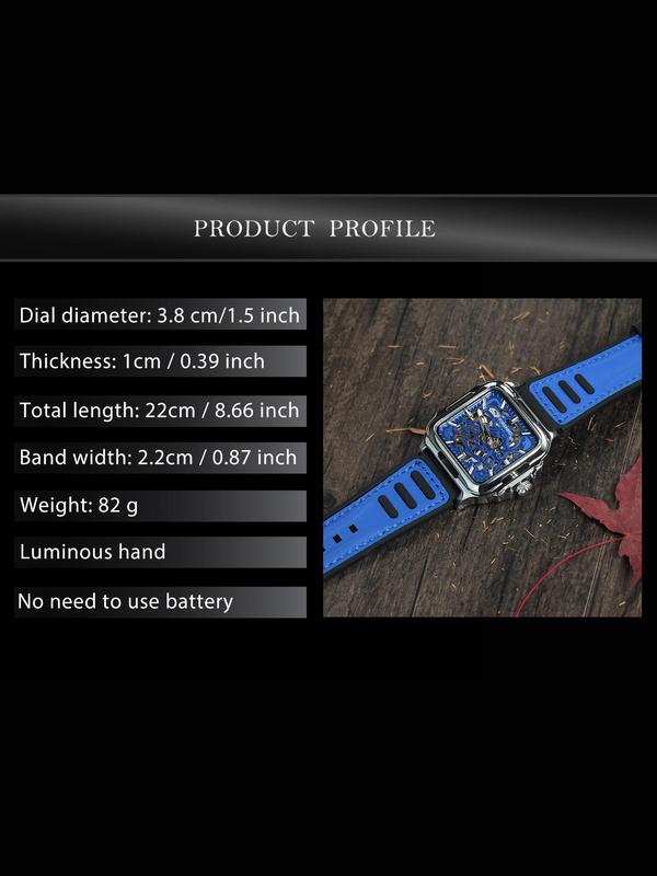 Men's Business Fashion Mechanical Watch, Fashion Square Dial Automatic Mechanical Watch for Men, Luminous Strap Watch with Box