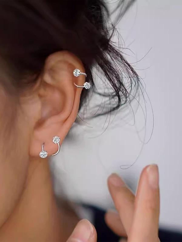1 Pair Rhinestone Decorated Stud Earrings, S-shaped Screw Design Earrings, Fashion Accessories for Women