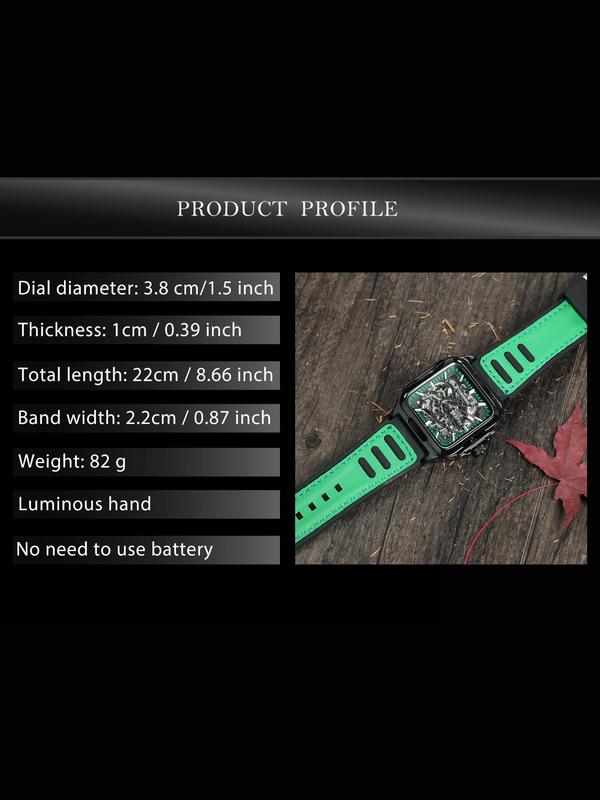 Men's Business Fashion Mechanical Watch, Fashion Square Dial Automatic Mechanical Watch for Men, Luminous Strap Watch with Box