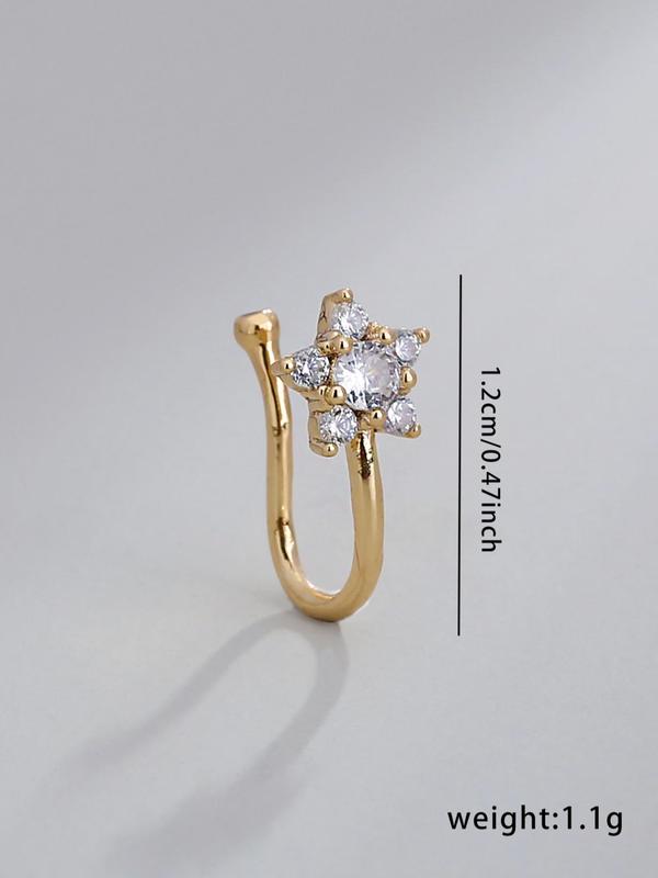 Rhinestone & Star Decor Nose Ring, Flower Shaped Nose Piercing Jewelry for Women & Girls, Fashion Accessories for Daily Wear