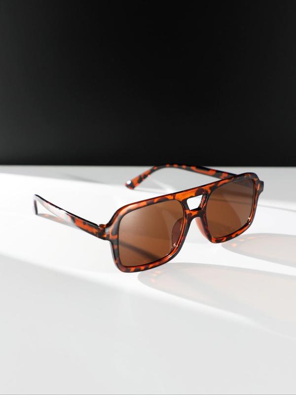 Women's Leopard Pattern Square Frame Sunglasses, Trendy Casual Double-beam Sunglasses for Everyday Use, Fashion Accessories for Outdoor Activities