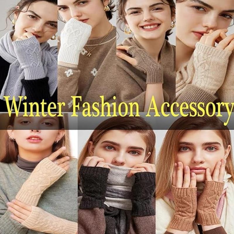 Women's Knitted Fingerless Gloves, 4 Pairs Winter Thumb Hole Wrist Warmers, Men's Crochet Arm Warmers Gloves, Sports Gloves for Women & Men