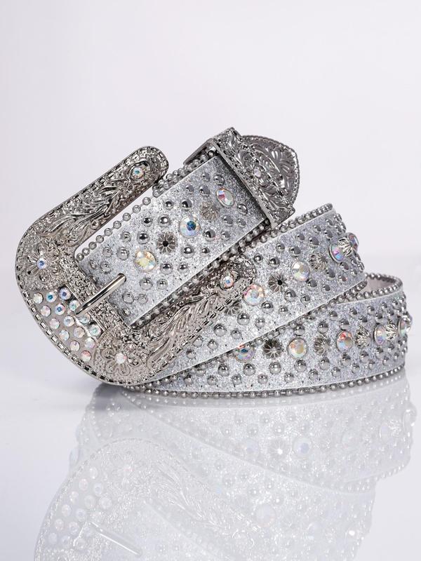 Punk Rhinestone Decor Studded Belt Buckle for Men & Women, Casual Fashion Y2k Western Belt for Galentinesparty & Daily Decoration, Summer 2024 Hippie Accessories for Jeans, Short Skirts