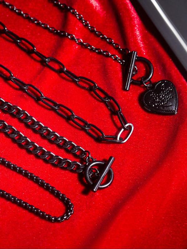 Women's Punk Style Heart Design Pendant Necklace & OT Buckle Chain Necklaces, 4 Counts Fashion Charm & Chain Necklaces, Trendy Goth Jewelry for Birthday Gift