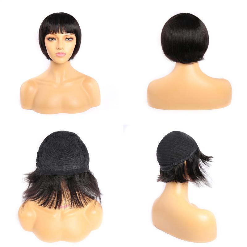 Clearance Msgem Hair Short BobWigs with Bangs Brazilian StraightHuman Hair Wigs 150% Density NoneLace Front Wigs Glueless MachineMade Bob Wigs for Black WomenNatural Color