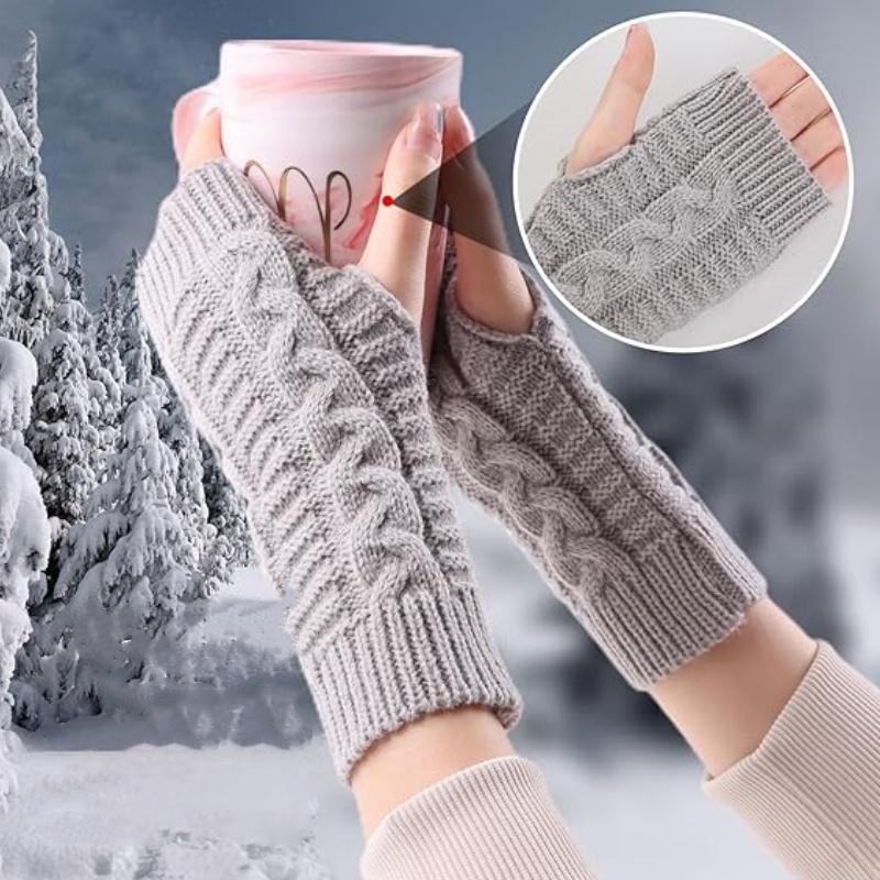 Women's Knitted Fingerless Gloves, 4 Pairs Winter Thumb Hole Wrist Warmers, Men's Crochet Arm Warmers Gloves, Sports Gloves for Women & Men
