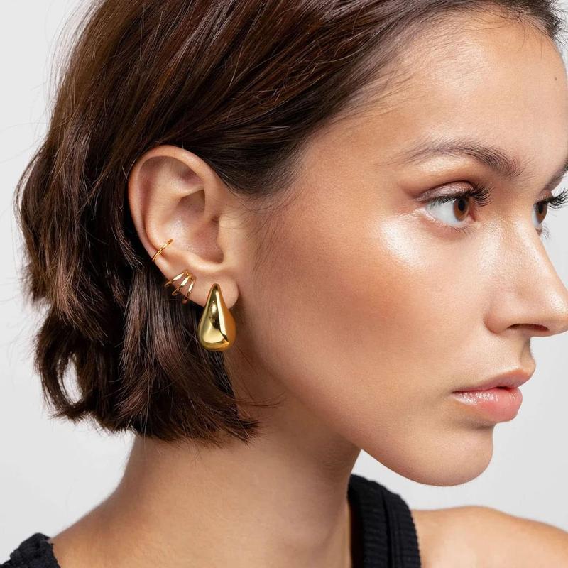 EVOKLO Waterdrop Chunky Earrings for Women Girls Gift Trendy Hoop Earring Set Women Fashion Jewelry