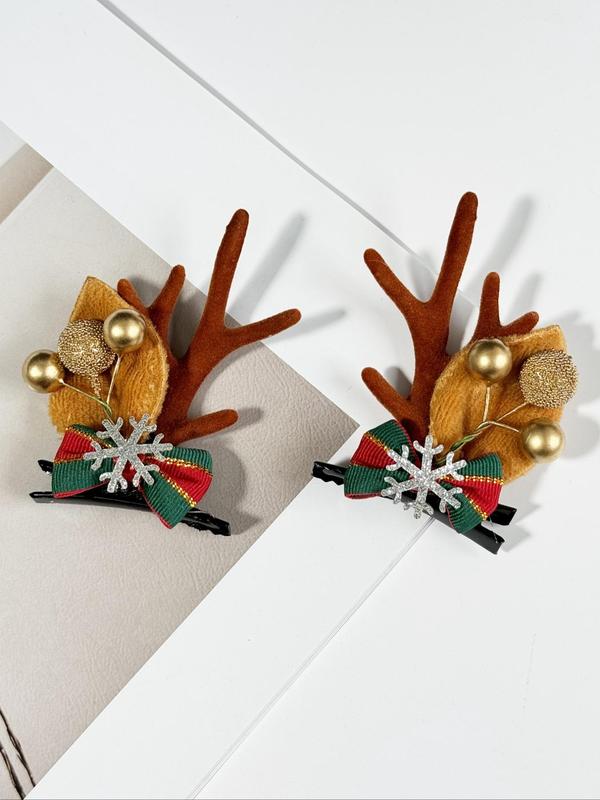 Cute Reindeer Antler Design Hair Clips, Christmas Themed Hair Accessories for Women & Girls, Fashion Hair Accessories for Party, Daily Clothing Decor