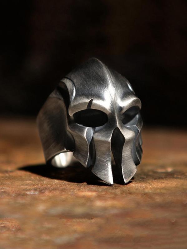 Men's Punk Skull Mask Design Alloy Ring, Vintage Hip Hop Style Helmet Fashion Jewelry, Party Accessories, Holiday Gifts for Men