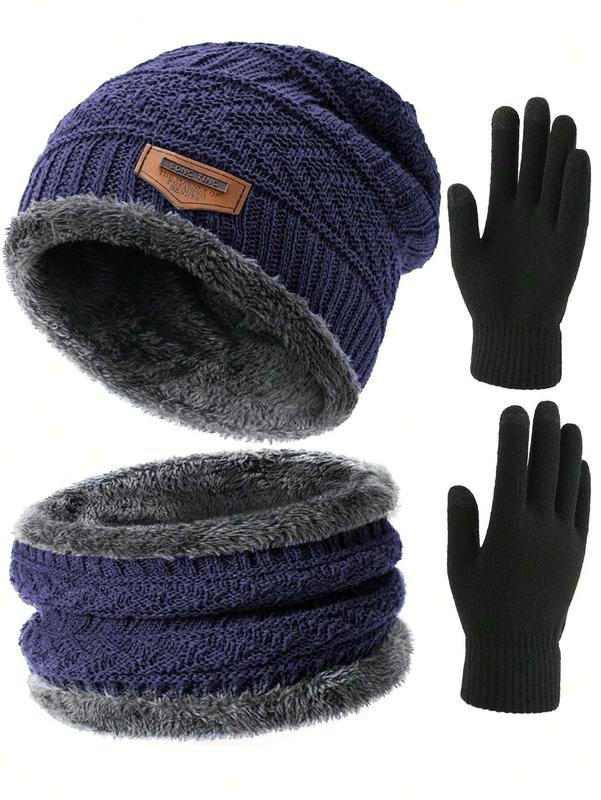 Winter Knit Beanie Hat Neck Warmer Scarf And Touch Screen Gloves Set Fleece Lined Skull Cap For Men Women Outdoor