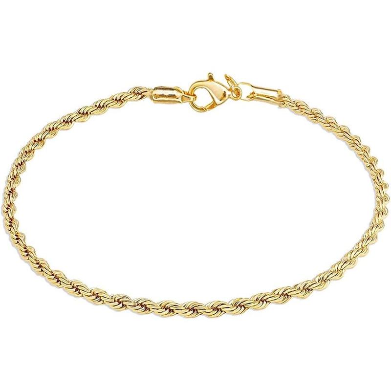 Gold White  Rope Chain Anklet, 3mm Stainless Steel Ankle Bracelets for Women and Men, 9 10 11 inches