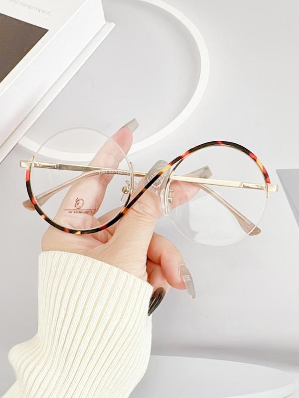 Casual Minimalist Half Rim Eyeglasses for Everyday Use, Basic Round Frame Eyeglasses for Women & Men, Fashion Accessories for Daily Life