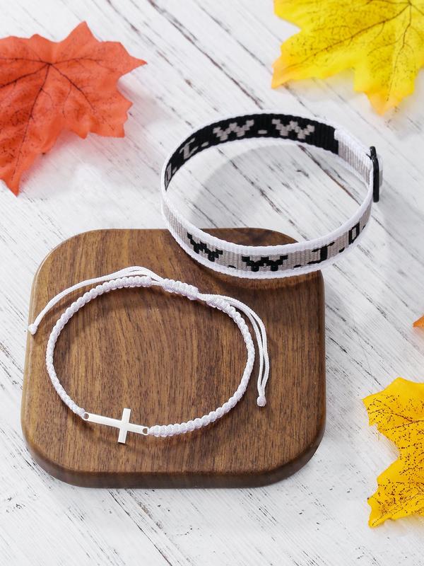 Letter & Cross Design Braided Bracelet, Adjustable Bracelet for Women & Men, Fashion Jewelry for Party, Daily Clothing Decor, Trendy Exquisite Jewelry for Gift
