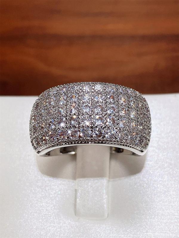 Women's Elegant Rhinestone Decorated Wide Ring,  Exquisite Trendy Ring for Wedding Engagement, Fashionable Jewelry for Women for Daily & Party Decoration