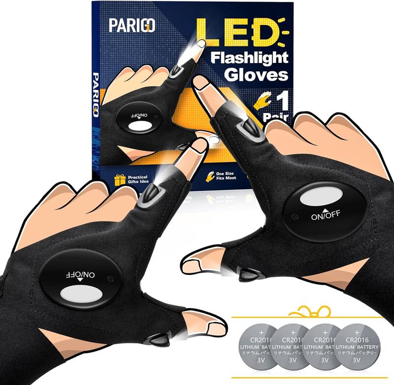 PARIGO LED Flashlight Gloves, Father Day Mens Gifts for Dad Husband Grandpa, Cool Gadget Christmas Birthday Gifts for Men Adults Him Boyfriend Guy