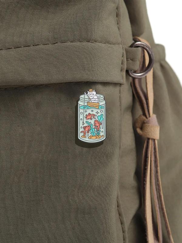Cute Cartoon Cat & Fish Design Brooch, Fashion Alloy Badge for Clothes Hat Jacket, Enamel Pin Suitable for Backpacks, Jeans, Scarves, Hats Decoration Fixed Buckle, Casual Alloy Jewelry for Men & Women